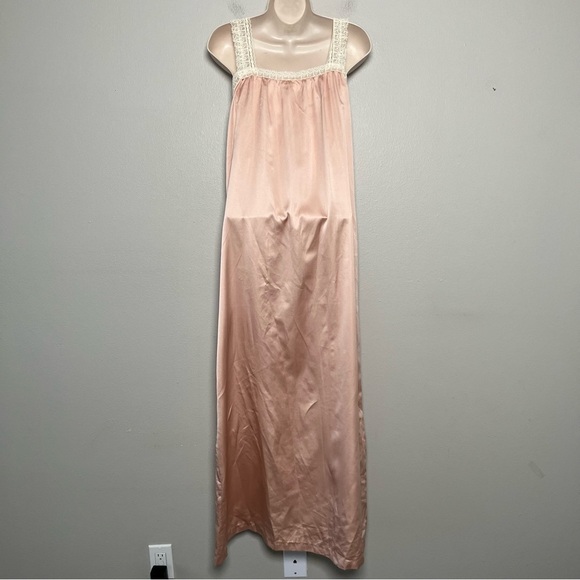 VTG 70s Women Maxi‎ Slip Dress Small Pink Embroidered Cottagecore Royalcore Lace - Picture 9 of 13